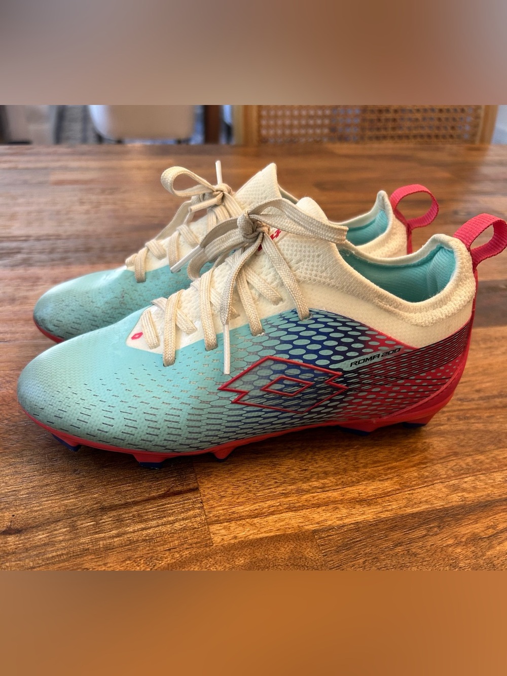 Lotto Solista 200 FG Kids Soccer Cleats Aqua Red Size 1